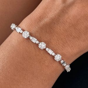 Halo Round & Baguette Cut White Sapphire Tennis Bracelet