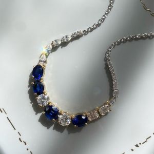 Two Tone Multi Cut Blue & White Sapphire Pendant Necklace