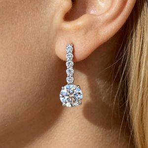 Two Tone Round Cut White Sapphire Drop Earrings