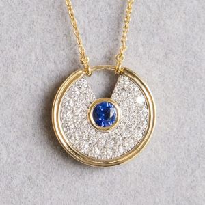 Two Tone Pave Setting Round Cut Blue & White Sapphire Pendant Necklace