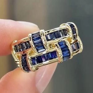 Golden Baguette Cut Blue Sapphire Half Eternity Wedding Band Ring