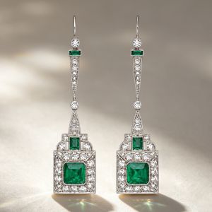 Halo Asscher & Round Cut Emerald & White Sapphire Drop Earrings