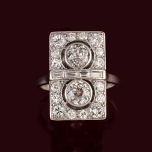 Halo Round & Baguette Cut White Sapphire Engagement Ring