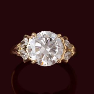 Golden Round & Pear Cut White Sapphire Engagement Ring