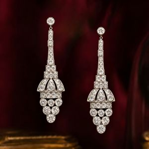 Tiered Round Cut White Sapphire Art Deco Drop Earrings