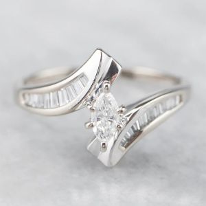 Bypass Marquise & Baguette Cut White Sapphire Engagement Ring
