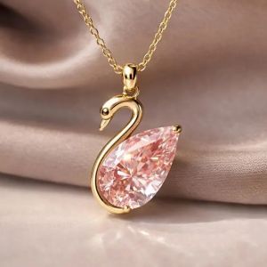 Golden Swan Design Pear Cut Pink Sapphire Pendant Necklace