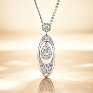 Pave Setting Pear & Round Cut White Sapphire Pendant Necklace