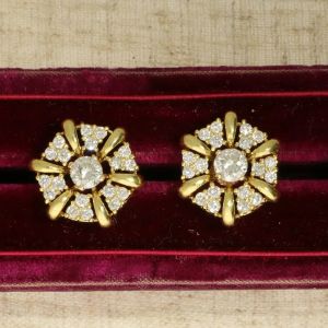 Golden Cluster Round Cut White Sapphire Stud Earrings