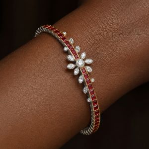 Two Tone Round & Marquise & Asscher Cut White & Ruby Sapphire Tennis Bracelet