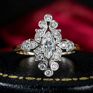 Two Tone Marquise & Round Cut White Sapphire Engagement Ring