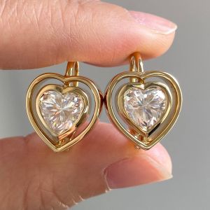 Golden Bezel Heart Cut White Sapphire Hoop Earrings