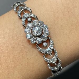 Two Tone Halo Round Cut White Sapphire Tennis Bracelet