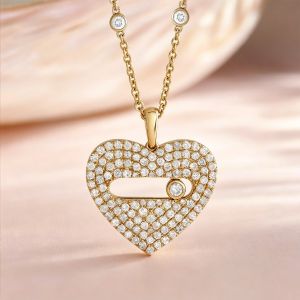 Heart Pave Setting Round Cut White Sapphire Pendant Necklace