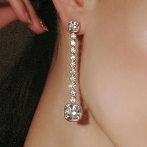Bezel Cushion & Round Cut White Sapphire Drop Earrings