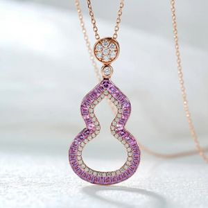Rose Gold Gourd Baguette & Round Cut Pink & White Sapphire Pendant Necklace