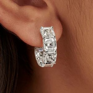 Classic Asscher Cut White Sapphire Hoop Earrings