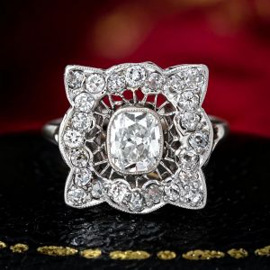 Halo Cushion & Round Cut White Sapphire Engagement Ring
