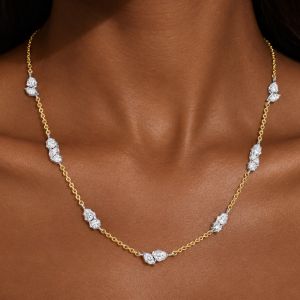 Two Tone Marquise & Pear & Round Cut White Sapphire Pendant Necklace