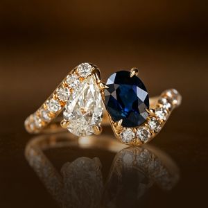 Bypass Pear & Oval Cut White & Blue Sapphire Engagement Ring