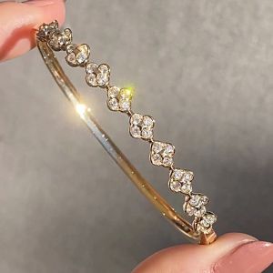 Golden Floral Round Cut White Sapphire Bangle Bracelet