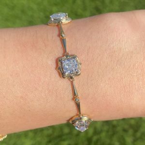 Golden Cushion & Triangle & Pear Cut White Sapphire Tennis Bracelet