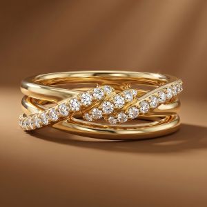 Golden Intertwined Round Cut White Sapphire Half Eternity Wedding Band Ring
