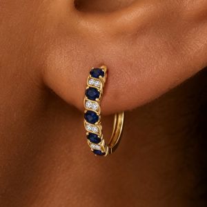 Golden Twist Oval & Round Cut Blue & White Sapphire Hoop Earrings