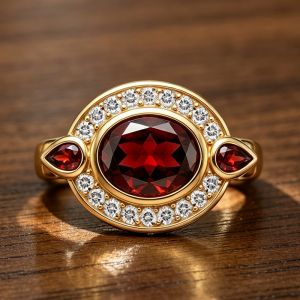 Halo Oval & Pear & Round Cut Garnet & White Sapphire Engagement Ring