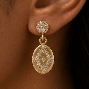 Golden Round Cut White Sapphire Drop Earrings