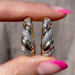 Two Tone Twist Round Cut White Sapphire Hoop Earrings