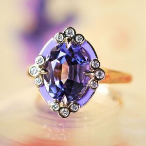 Golden Oval & Round Cut Amethyst & White Sapphire Engagement Ring