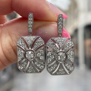 Milgrain Round Cut White Sapphire Drop Earrings