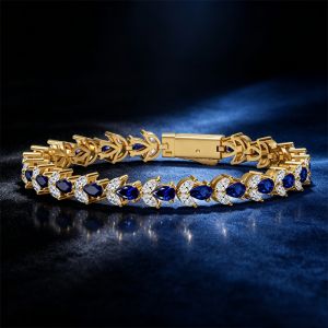 Golden Pear & Marquise Cut Blue & White Sapphire Tennis Bracelet