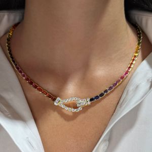 Golden Round & Emerald & Baguette Cut Multi Color Sapphire Tennis Necklace