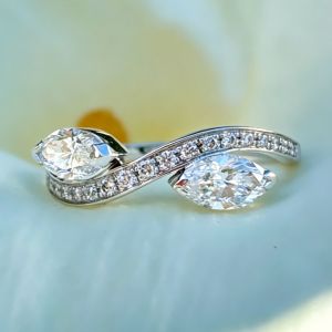 Twist Marquise & Round Cut White Sapphire Engagement Ring
