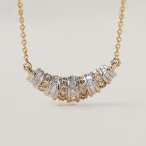 Two Tone Baguette & Round Cut White Sapphire Pendant Necklace