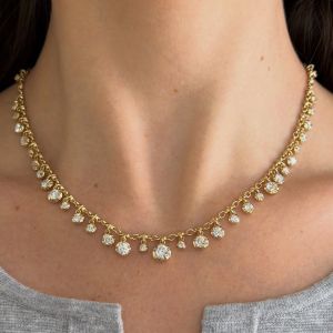 Golden Round Cut White Sapphire Tennis Necklace