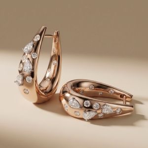 Rose Gold Pear & Round Cut White Sapphire Hoop Earrings
