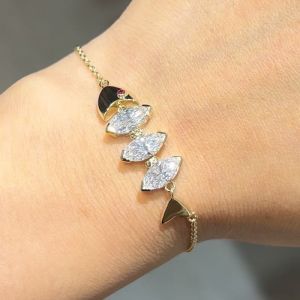 Golden Fish Marquise & Round Cut White & Ruby Sapphire Tennis Bracelet