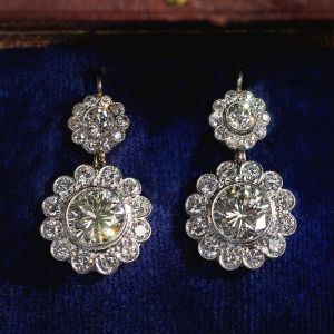 Floral Halo Round Cut White Sapphire Drop Earrings