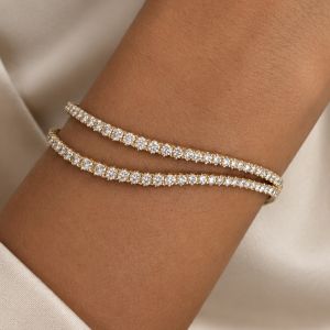 Golden Double Row Round Cut White Sapphire Bangle Bracelet