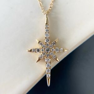 North Star Halo Round Cut White Sapphire Pendant Necklace