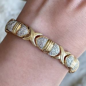 Two Tone Pave Setting Round Cut White Sapphire Tennis Bracelet