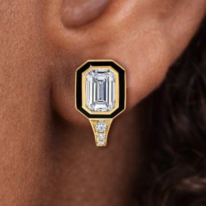 Golden Bezel Emerald & Round Cut White Sapphire Hoop Earrings