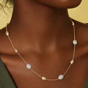 Two Tone Round Cut White Sapphire Pave Setting Tennis Necklace