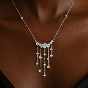 Tassel Bezel Round Cut White Sapphire Pendant Necklace