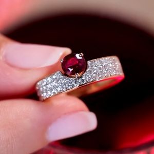 Two Tone Round Cut Ruby & White Sapphire Engagement Ring