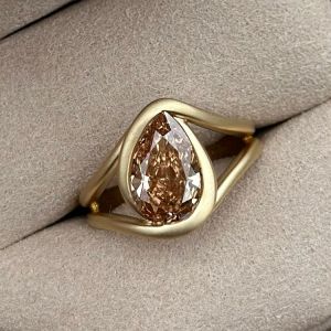 Split Shank Solitaire Pear Cut Champagne Sapphire Engagement Ring 