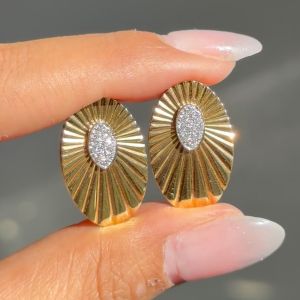 Two Tone Sunburst Round Cut White Sapphire Hoop Earrings